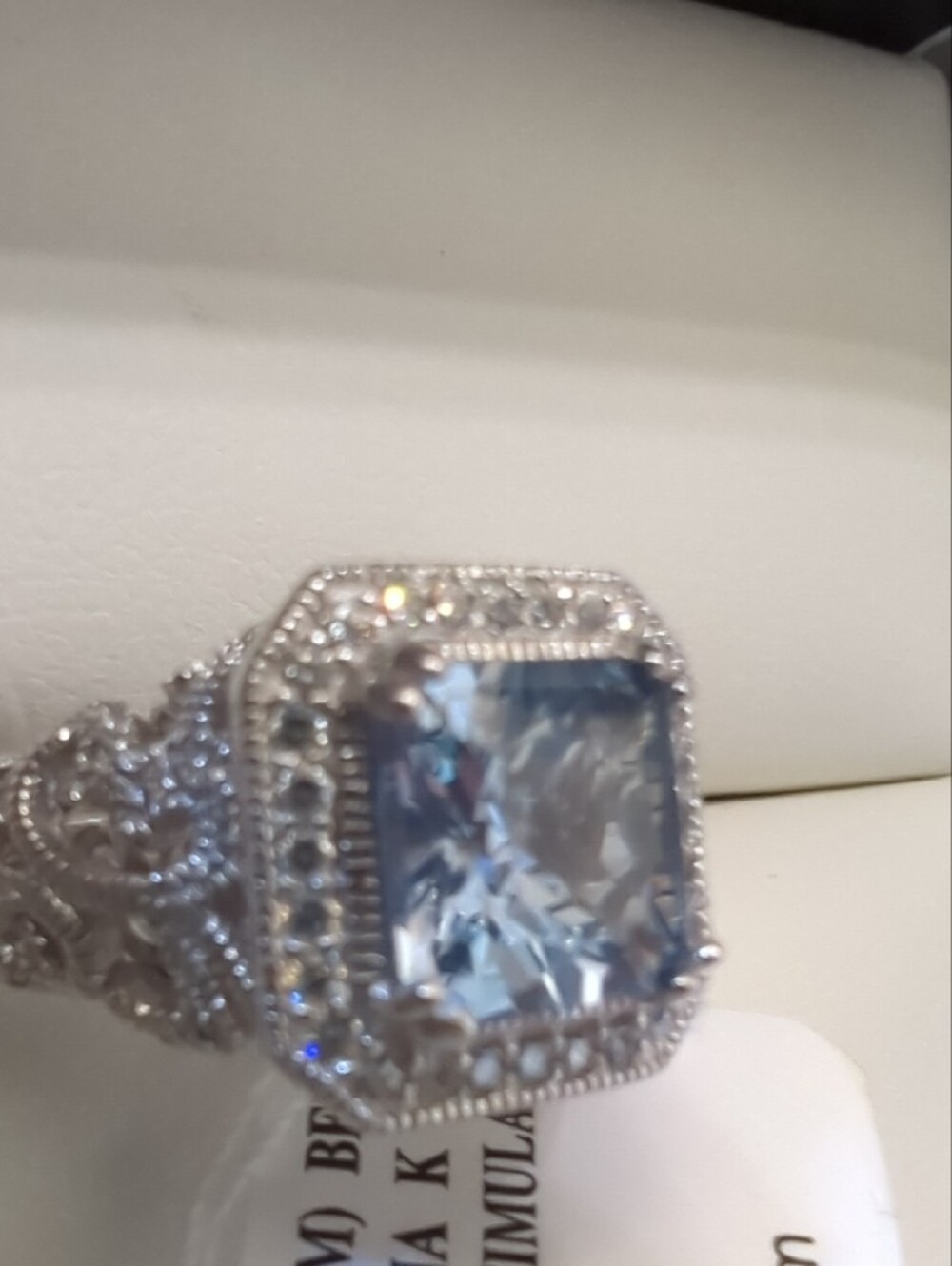 JTV Platineve-Style Blue Square Gem Halo Ring Vanna k Bella luce - Picture 3 of 7